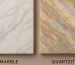 Side-by-side comparison of quartzite and marble stone slabs highlighting differences in color, veining, and texture for the keyword quartzite vs marble.